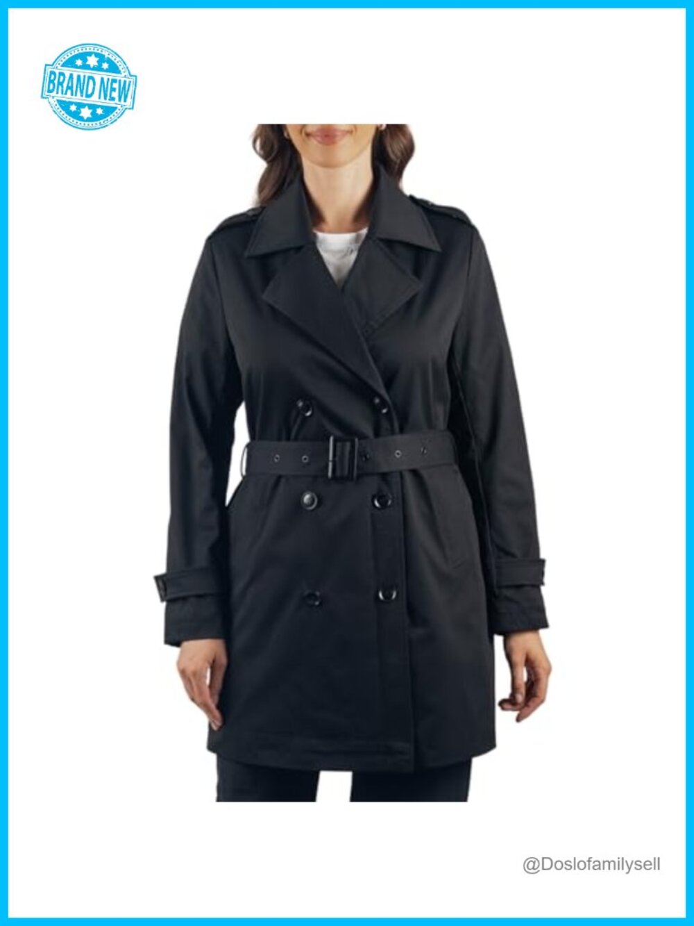 Womens Waterproof Trench Rain Coat Double Breasted Lightweight Packable Overcoat